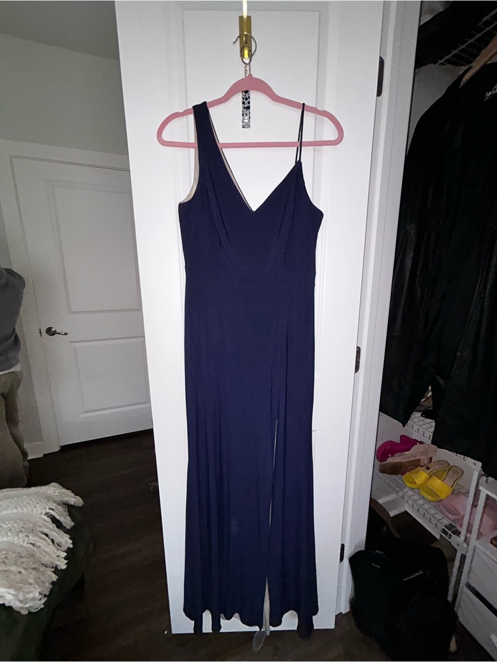 Xscape Navy One-Shoulder Evening Gown